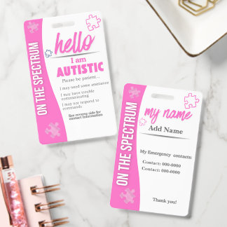 I Have Autism ID Personalized Autistic ID Badge