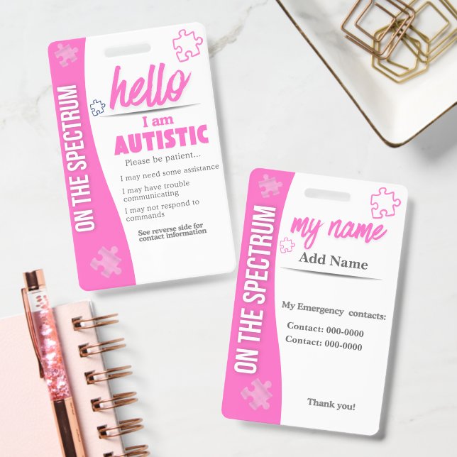 I Have Autism ID Personalized Autistic ID Badge (Bureau)