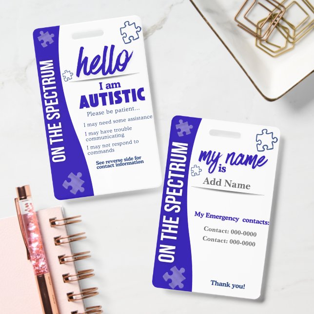 I Have Autism ID Personalized Autistic Name Badge (Bureau)