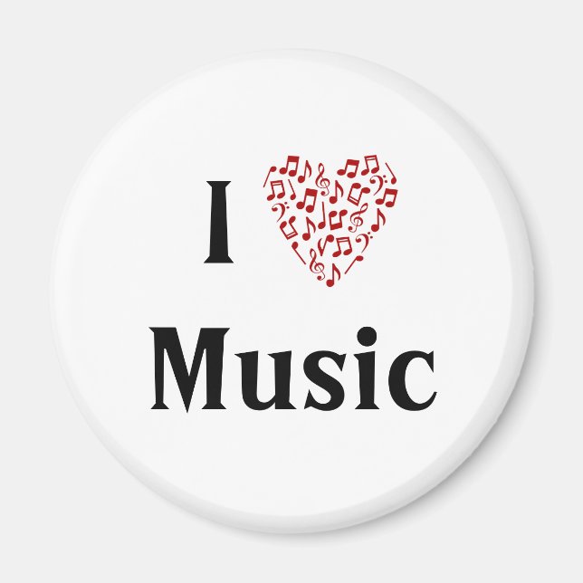 I Heart Music Red Love Music Notes Magnet (Devant)