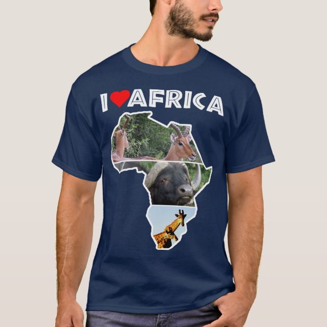 I Love Africa Wildlife Map Collage T-Shirt (Devant)