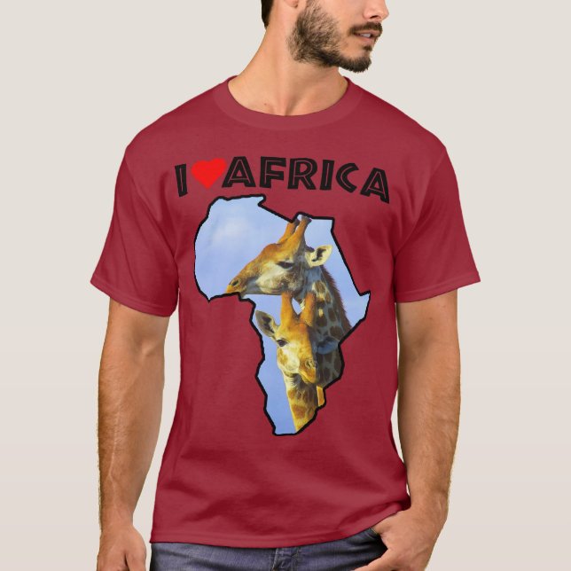 I Love Africa Wildlife Map Giraffe Cuddles T-Shirt (Devant)