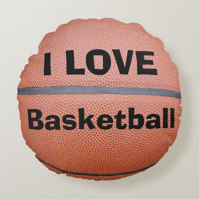 I Love Basketball Nom personnalisé Coussin rond (Devant)