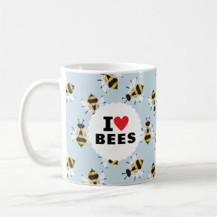 I Love Bees Patterned Sky Blue Coffee Mug