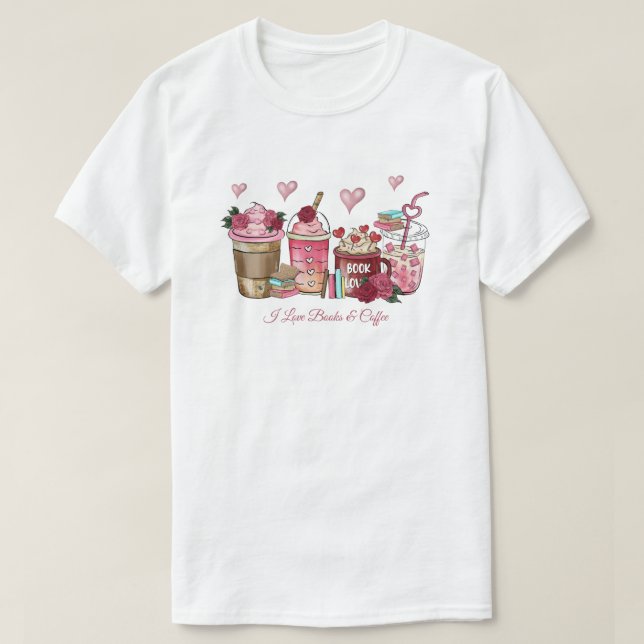 I Love Books & Coffee T-Shirt (Design devant)