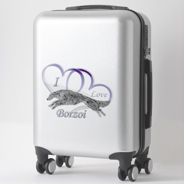 I Love Borzoi Die Cut Vinyl Sticker (Sur valise)