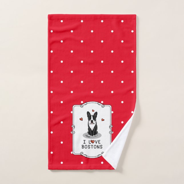I Love Bostons Boston Terriers (noir et blanc) (Serviette à main)