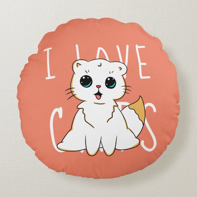 I Love Cats - Coussin rond coloré (Devant)