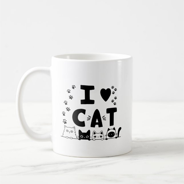 I Love Cats Mug - Cute Cat Print Coffee Cup - Cade (Gauche)