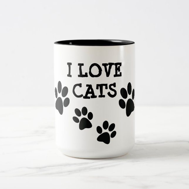 I Love Cats Pawprints Design Coffee Mug (Centre)