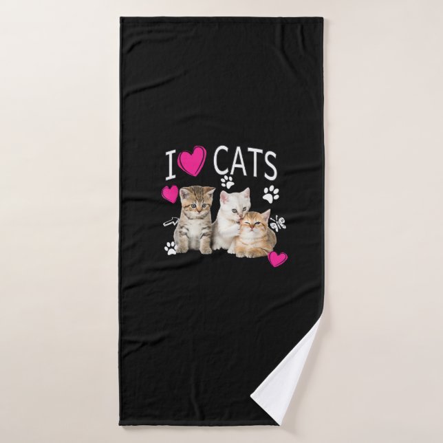 I Love Chats Chemise _ Amoureux des chats - I love (Serviette de bain)