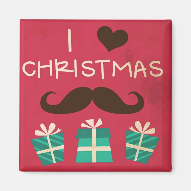 I Love Christmas Mustache Magnet (Devant)