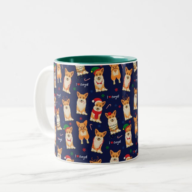 I Love Corgis Christmas Deux Tones Café Mug (Devant gauche)