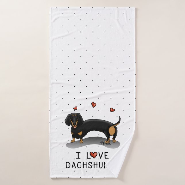 I Love Dachshunds (noir et bronze) Mignonne chien (Serviette de bain)