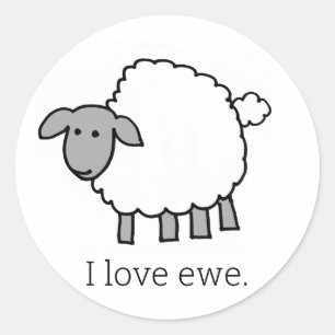 I Love Ewe Sheep Sticker rond