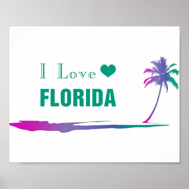 I Love Florida Colorful Green Poster (Devant)