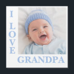 I Love Grand-père Blue Typographie Photo Birth Mag<br><div class="desc">Carte photo sucré avec typographie I L-O-V-E grand-père. Ajoutez votre propre photo et vos statistiques de naissance sur le dos. Si mignon !</div>