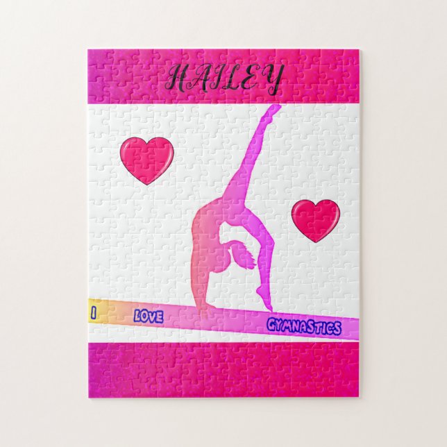 "I Love Gymnastique" puzzle avec les coeurs. (Vertical)