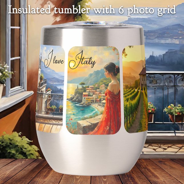 I Love Italy Art Photo Collage Insulated Tumbler (Insulated tumbler featuring 6 paintings of Italy, or your own photos)