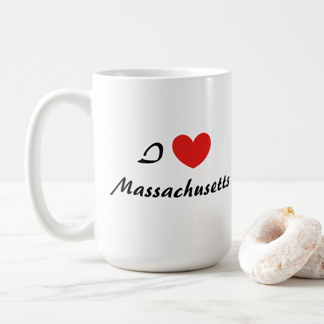 I Love Massachusetts Typographie Coeur Café Mug (Avec donut)