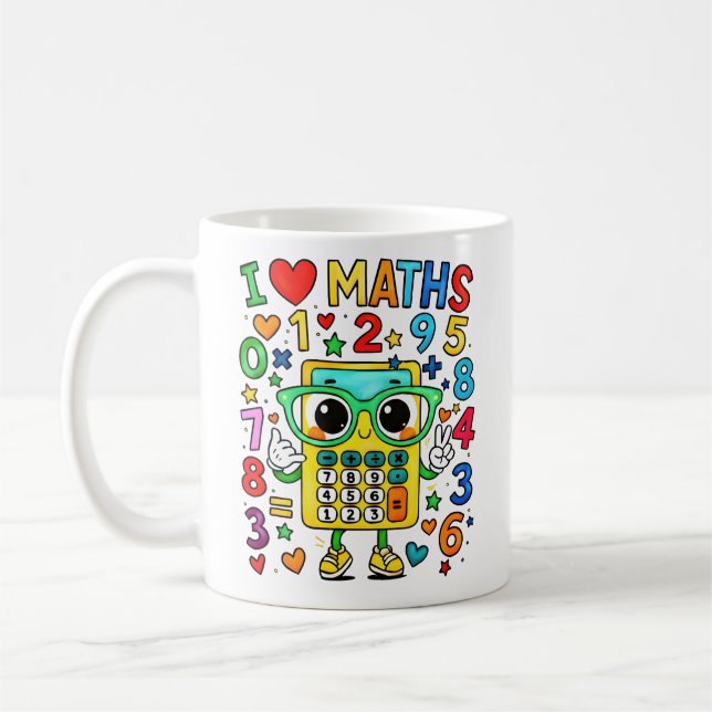 I Love Maths Cute Calculator Mug for Kids (Gauche)