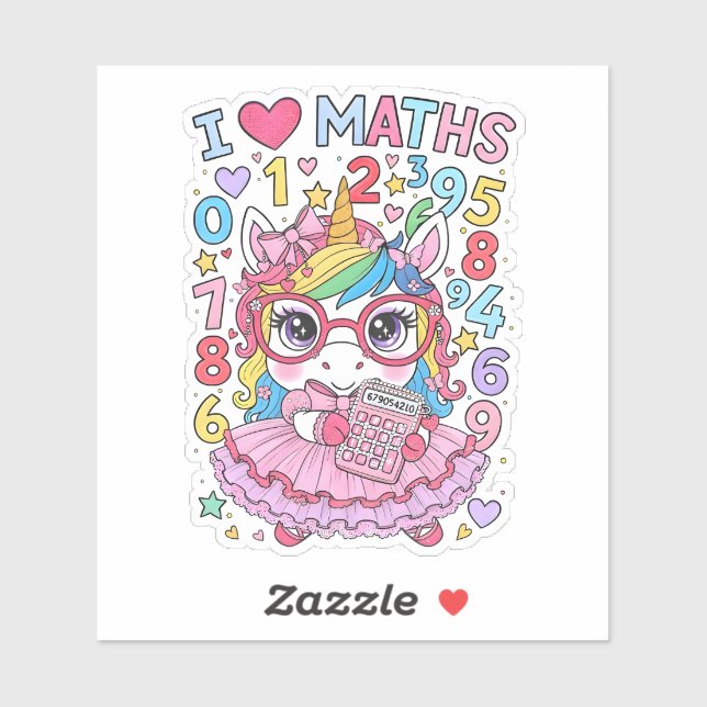I Love Maths Cute Unicorn Sticker for Kids (Feuille)
