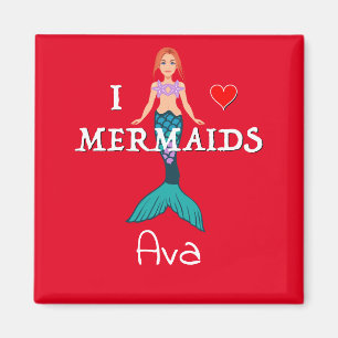 I Love Mermaids Design - Carré Magnet Button