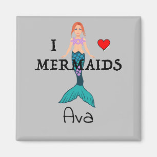 I Love Mermaids Design - Magnet Carré