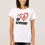 I Love my Boyfriend Custom T-Shirt<br><div class="desc">Un t-shirt amusant et qui fait des déclarations avec la phrase "I Love my Boyfriend". Customisez avec votre propre photo et le mot 'Boyfriend' est modifiable. Le design présente un contour de coeur fantaisiste et un texte noir. Le cadeau parfait pour la femme dans votre vie :)</div>