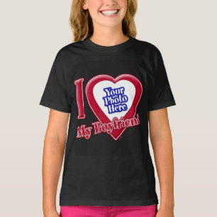 I Love My Boyfriend Photo Red Heart Black T-Shirt