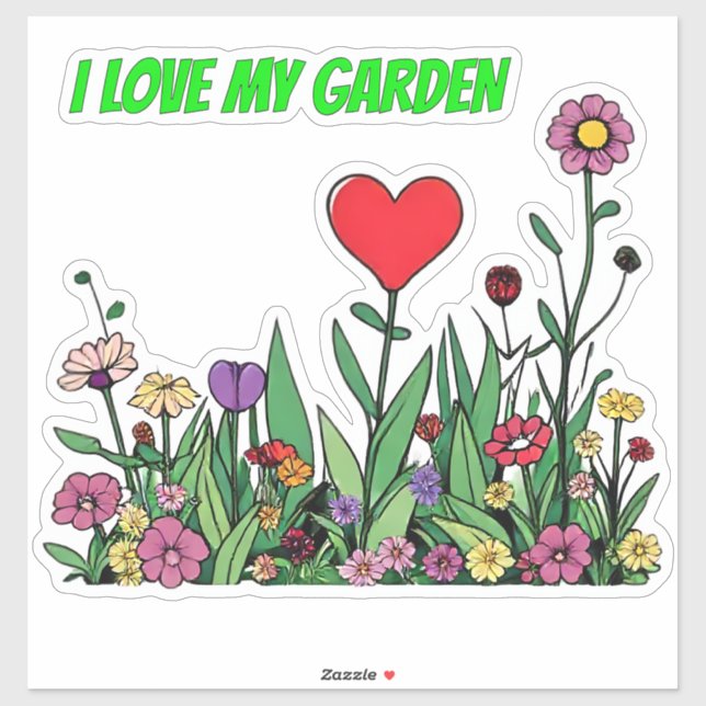 I Love My Garden" Sticker | Colorful Wildflowers  (Feuille)