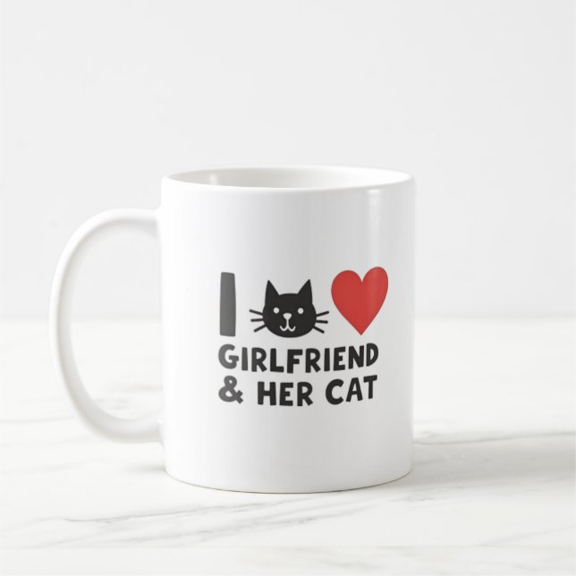 I Love My Girlfriend and Her Cat" Tête de chat Mug (Gauche)