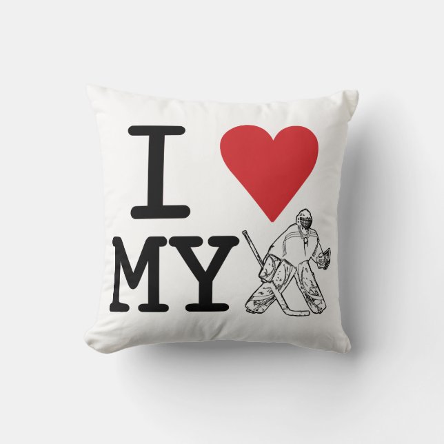 I Love My Hockey Goalie Coussin personnalisable (Recto)