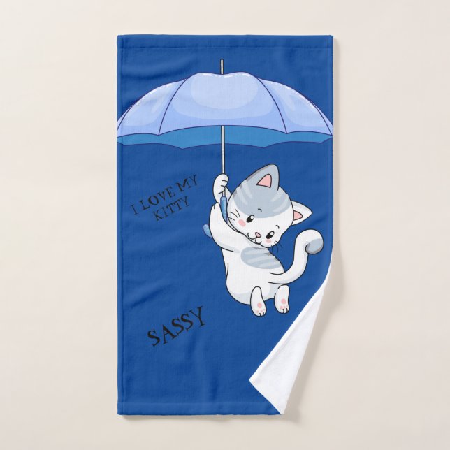 "I LOVE MY KITTY" serviette de bain avec nom d'ani (Serviette à main)