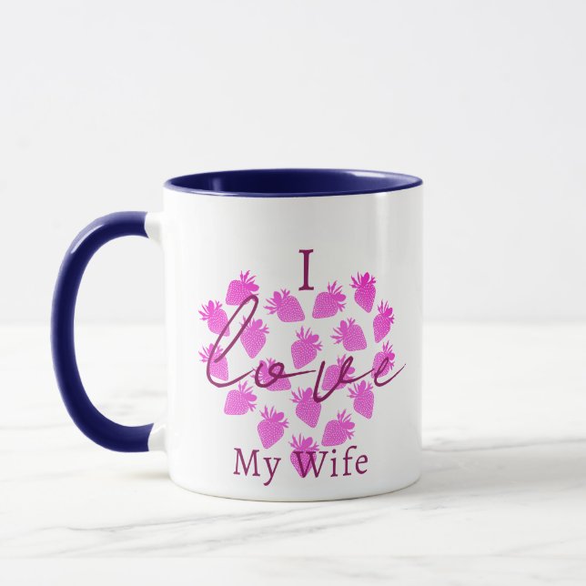 I Love My Wife Valentines Mug - Strawberry Design (Gauche)