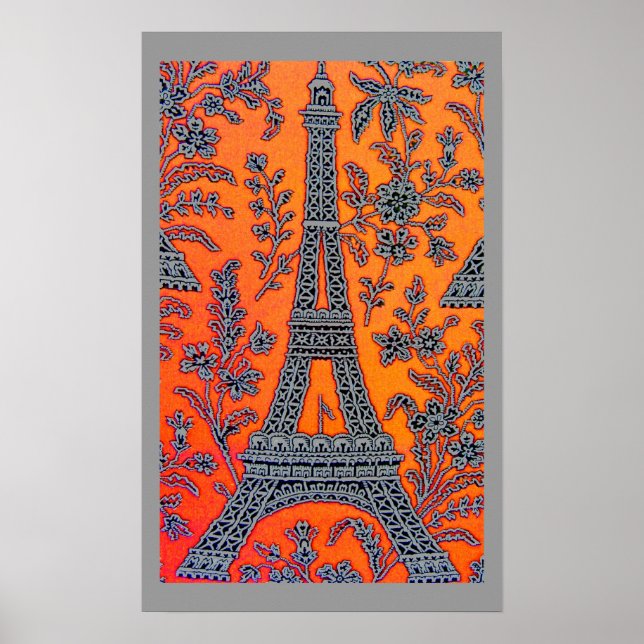 I Love Paris Grey Bordure Poster petit (Devant)