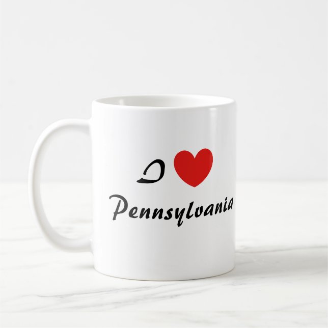 I Love Pennsylvania Heart Typography Coffee Mug (Gauche)