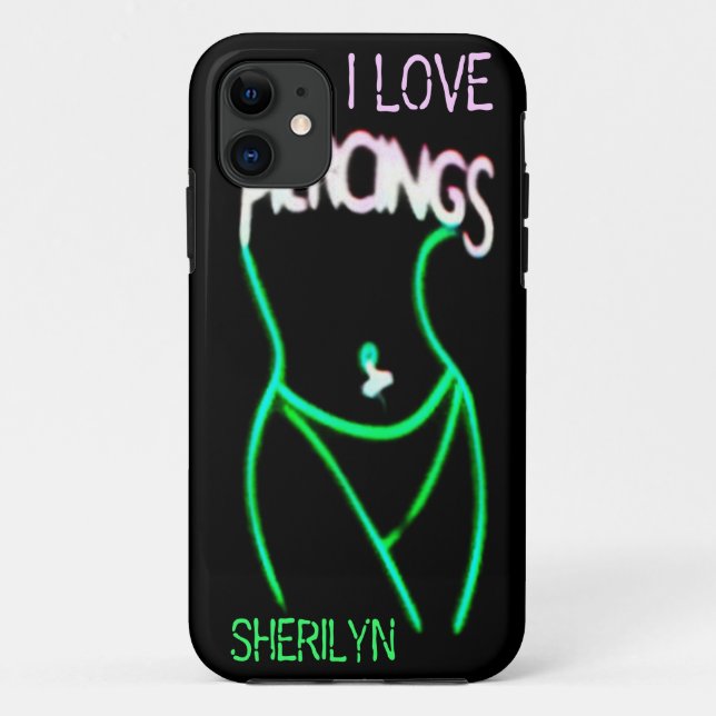 I LOVE PIERCINGS Green Neon Lady iPhone 5 Coque (Dos)