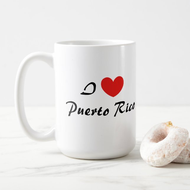 I Love Porto Rico Heart Typography Coffee Mug (Avec donut)