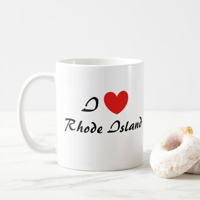 I Love Rhode Island Heart Typography Coffee Mug (Avec donut)
