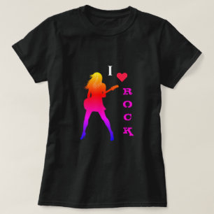 I Love Rock Music T-Shirt avec Guitare Player Girl