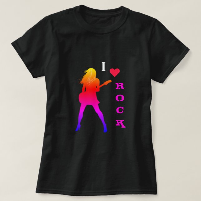 I Love Rock Music T-Shirt avec Guitare Player Girl (Design devant)