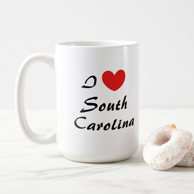 I Love South Carolina Heart Typography Coffee Mug (Avec donut)