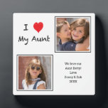 I Love Tante 2 Photo Plaque<br><div class="desc">Faites une occasion spéciale avec cette plaque photo personnalisable! Vous pouvez utiliser le lien "Personnaliser ce modèle" pour modifier les photos et modifier le texte. Les options de photo sont définies sur le remplissage de la zone entière du carré montré. Partagez vos souvenirs et créez quelque chose d'unique pour de...</div>