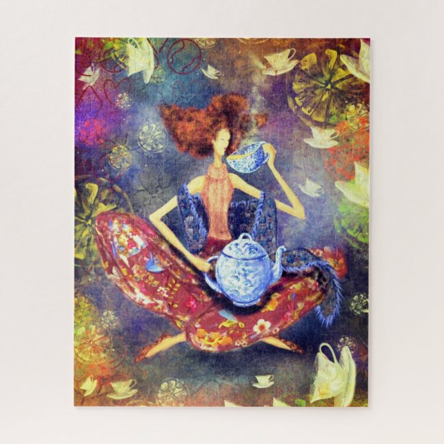 I Love Tea Girl Puzzle Imaginaire Fairytale Peintu (Vertical)