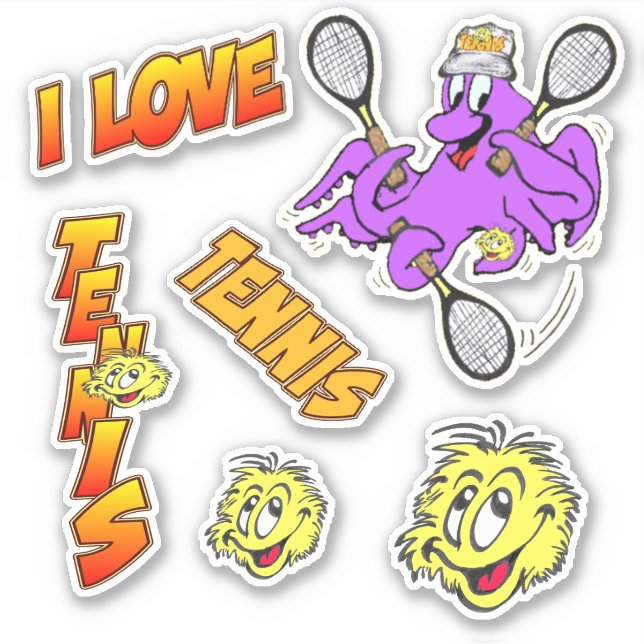 I Love Tennis Cartoon Sticker Set (Devant)