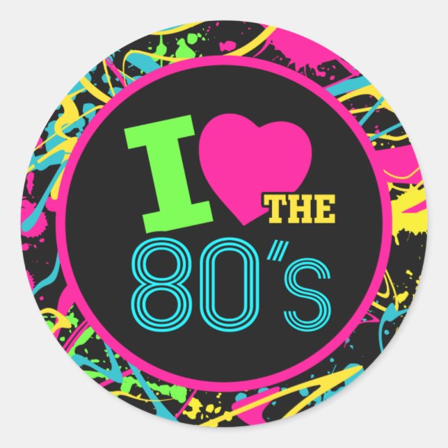 I Love the 80s Sticker, Neon Retro 80s Sticker (Devant)
