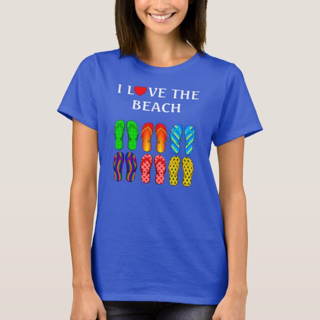 I Love the Beach, T-shirt tongs coloré (Devant)