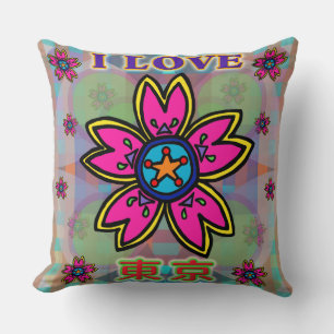 "I LOVE TOKYO" Fleurs Kanji Coussin