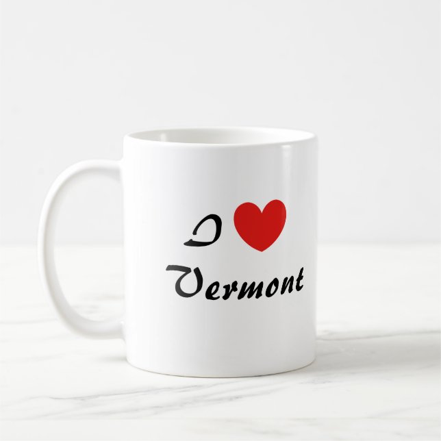 I Love Vermont Heart Typography Coffee Mug (Gauche)